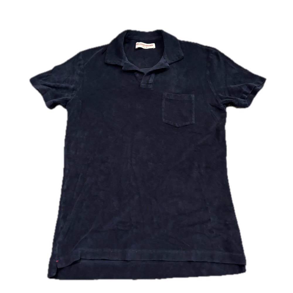 Orlebar Brown Mens Terry Towelling Polo Shirt Navy Blue Short Sleeve Size M